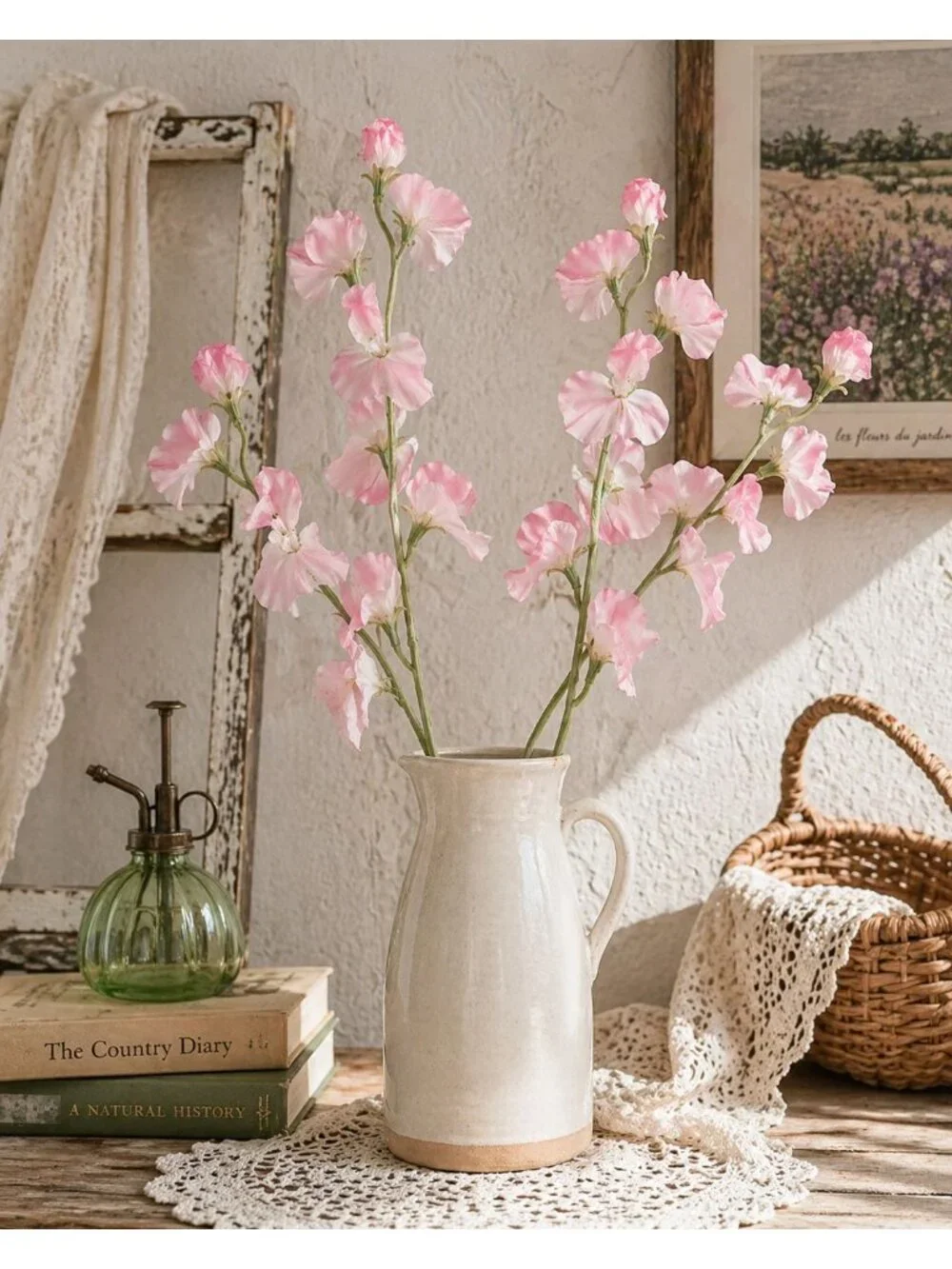 Pink Sweet Pea Flower Stems Faux Floral Cottagecore Decor Romantic Wedding Flowe